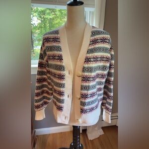 LOFT Multicolor Patterned Cardigan Sweater
